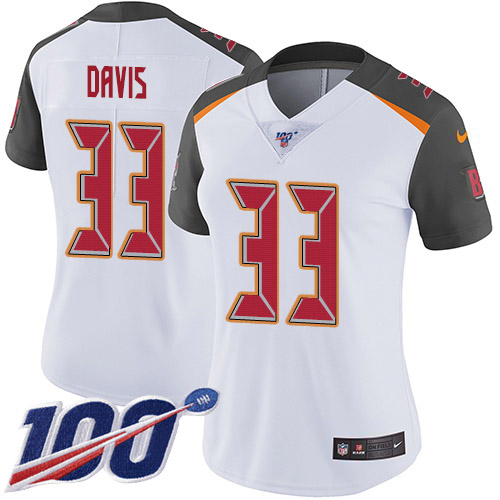 Tampa Bay Buccaneers #33 Carlton Davis III White Women's Stitched 100th Season Vapor Limited Jersey Womens
