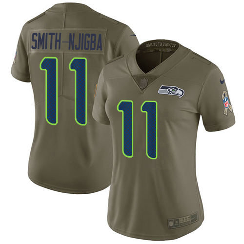 Seahawks #11 Jaxon Smith-Njigba Olive Women's Stitched Limited 2017 Salute To Service Jersey