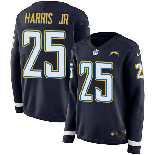 Los Angeles Chargers #25 Chris Harris Jr Navy Blue Team Color Women's Stitched Limited Therma Long Sleeve Jersey Womens