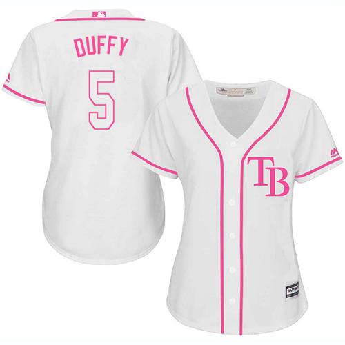 Tampa Bay Rays #5 Matt Duffy White/Pink Fashion Women's Stitched Jersey Womens