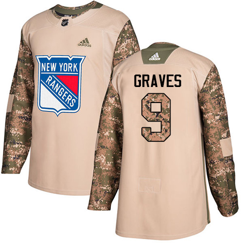 Adidas New York Rangers #9 Adam Graves Camo Authentic 2017 Veterans Day Stitched Jersey Men's