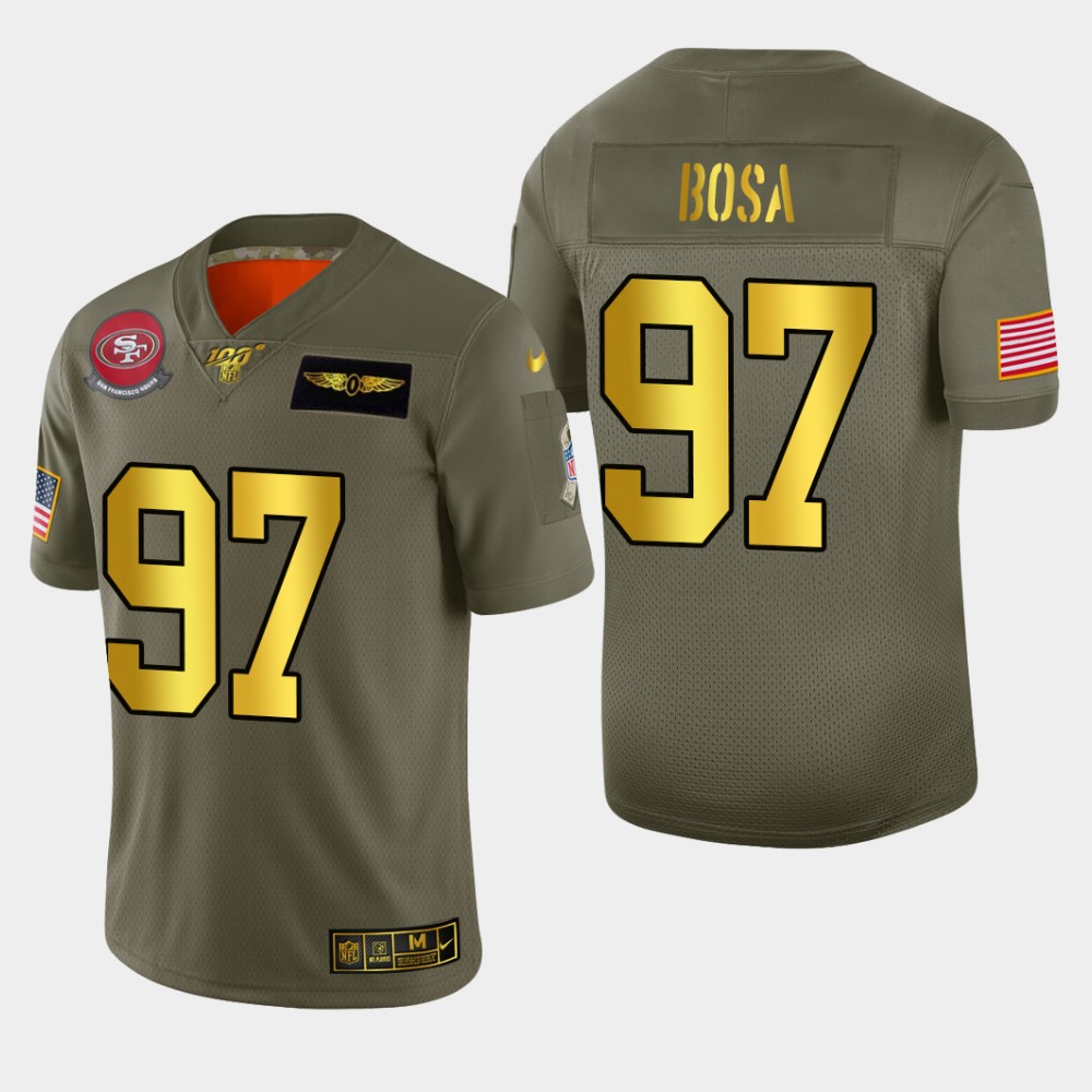 49ers #97 Nick Bosa Men's Olive Gold 2019 Salute To Service 100 Limited Jersey