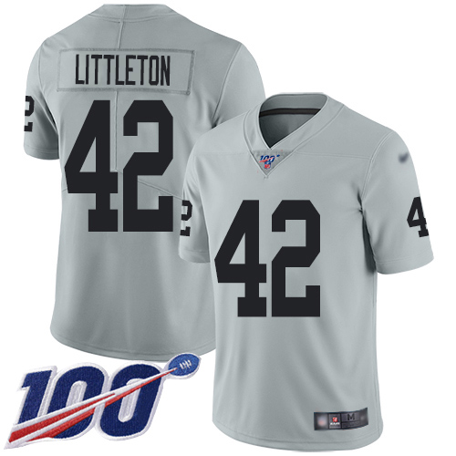 Las Vegas Raiders #42 Cory Littleton Silver Youth Stitched Limited Inverted Legend 100th Season Jersey Youth