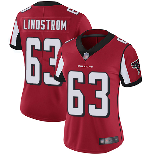 Atlanta Falcons #63 Chris Lindstrom Red Team Color Women's Stitched Vapor Untouchable Limited Jersey Womens