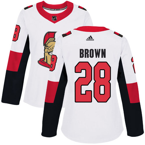 Adidas Ottawa Senators #28 Connor Brown White Road Authentic Women's Stitched Jersey Womens