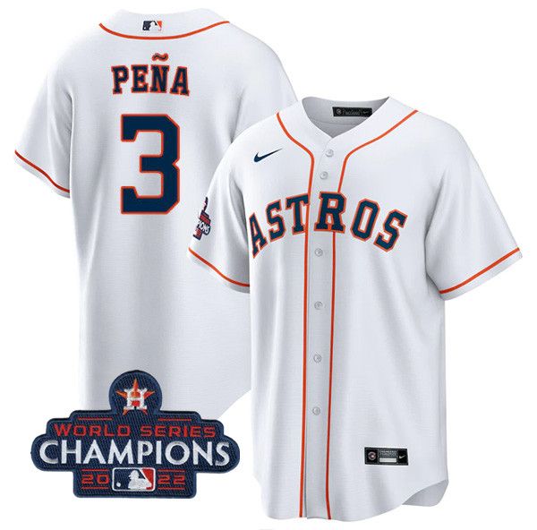 Houston Astros #3 Jeremy Pena White 2022 World Series Champions Cool Base Stitched Men's Jersey