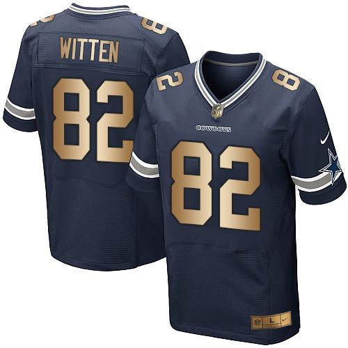 Dallas Cowboys #82 Jason Witten Navy Blue Team Color Men's Stitched Elite Gold Jersey Men's