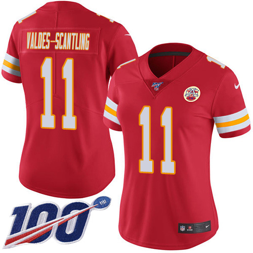 Chiefs #11 Marquez Valdes-Scantling Red Team Color Women's Stitched 100th Season Vapor Limited Jersey