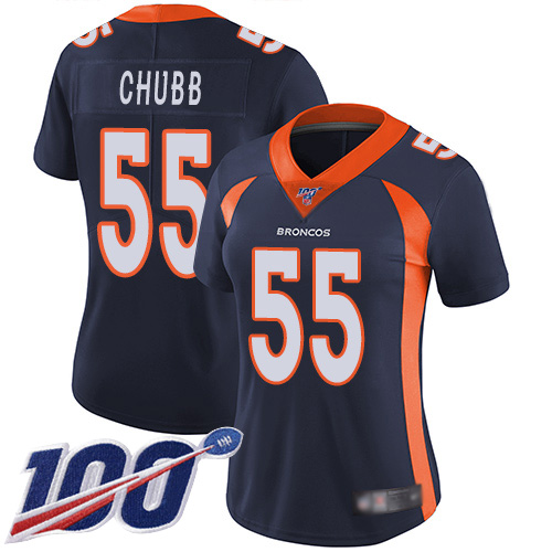 Denver Broncos #55 Bradley Chubb Navy Blue Alternate Women's Stitched 100th Season Vapor Limited Jersey Womens