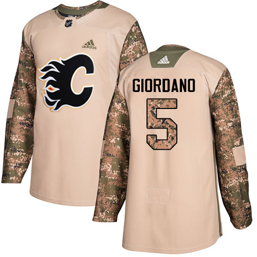 Adidas Calgary Flames #5 Mark Giordano Camo Authentic 2017 Veterans Day Stitched Jersey Men's