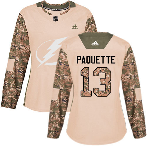 Adidas Tampa Bay Lightning #13 Cedric Paquette Camo Authentic 2017 Veterans Day Women's Stitched Jersey Womens
