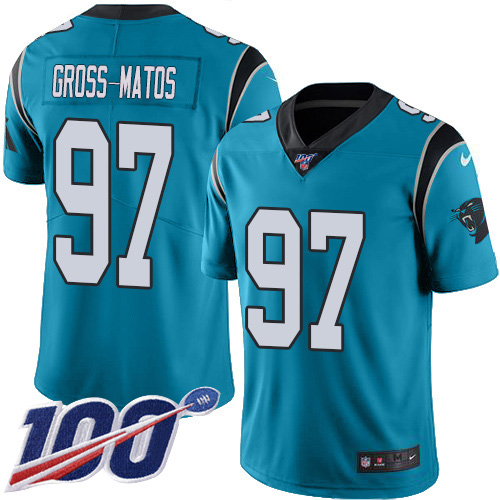 Carolina Panthers #97 Yetur Gross-Matos Blue Alternate Men's Stitched 100th Season Vapor Untouchable Limited Jersey Men's