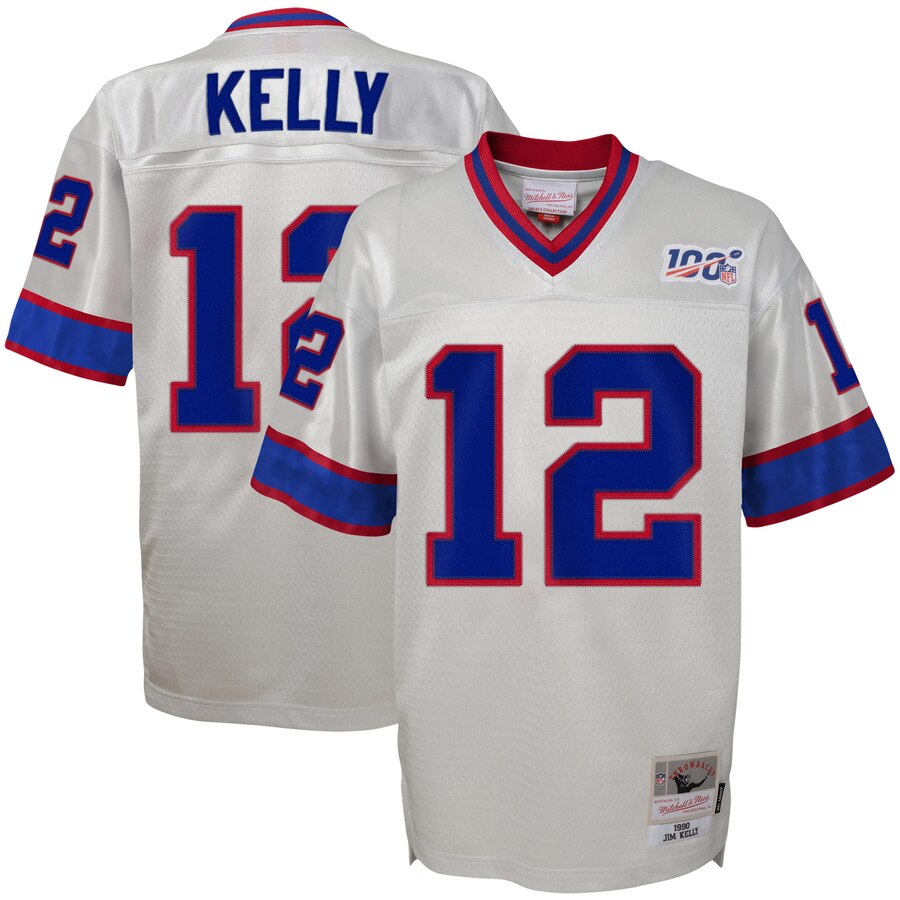 Youth Buffalo Bills #12 Jim Kelly Mitchell & Ness Platinum 100 Retired Player Legacy Jersey