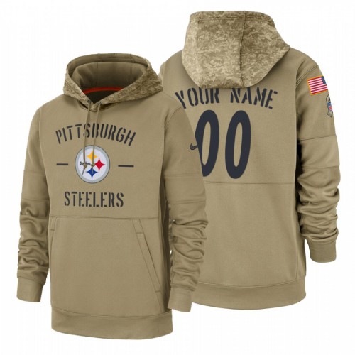 Pittsburgh Steelers Custom Tan 2019 Salute To Service Name & Number Sideline Therma Pullover Hoodie