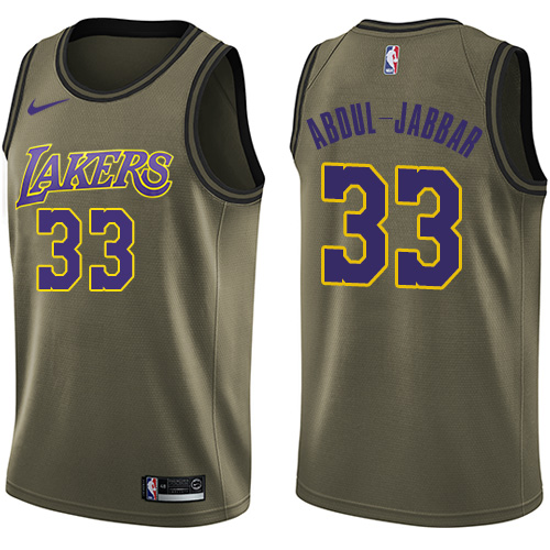 Los Angeles Lakers #33 Kareem Abdul-Jabbar Green Salute to Service Youth Swingman Jersey Youth