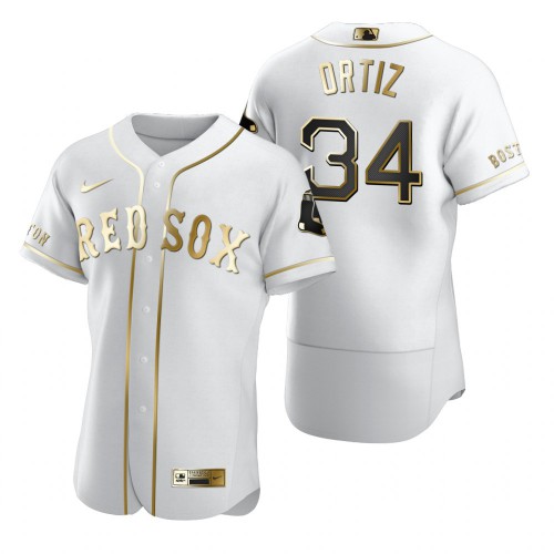 Boston Boston Red Sox #34 David Ortiz White Men's Authentic Golden Edition Jersey Men's