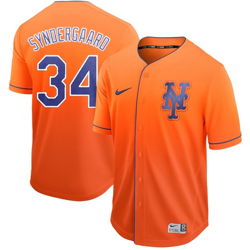 New York Mets #34 Noah Syndergaard Orange Fade Authentic Stitched Jersey Men's