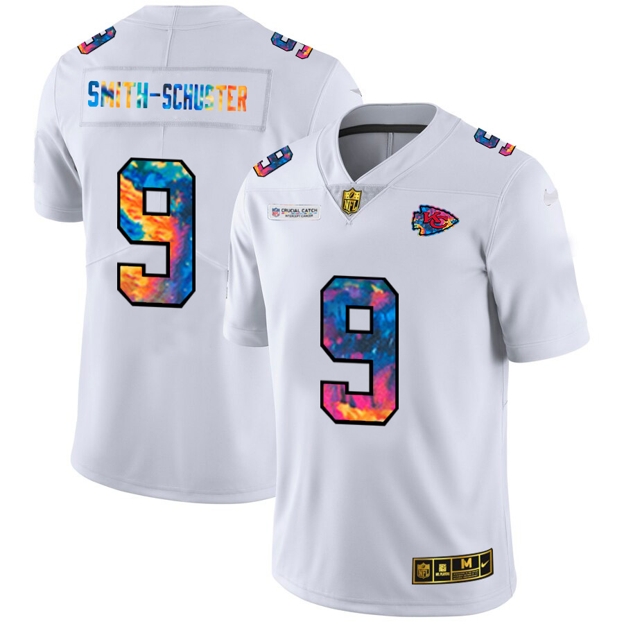 Kansas City Chiefs #9 JuJu Smith-Schuster Men's White Multi-Color 2020 Crucial Catch Limited Jersey