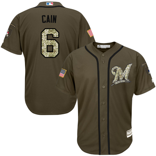 Milwaukee Brewers #6 Lorenzo Cain Green Salute to Service Stitched Jersey Men's