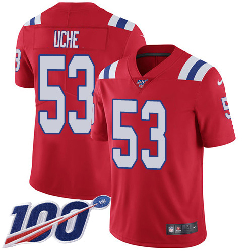 New England Patriots #53 Josh Uche Red Alternate Men's Stitched 100th Season Vapor Untouchable Limited Jersey Men's