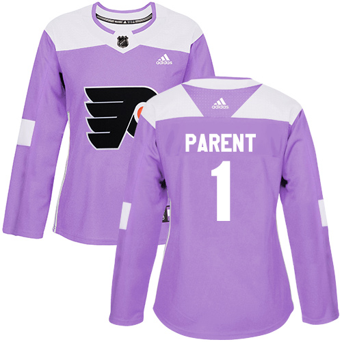 Adidas Philadelphia Flyers #1 Bernie Parent Purple Authentic Fights Cancer Women's Stitched Jersey Womens