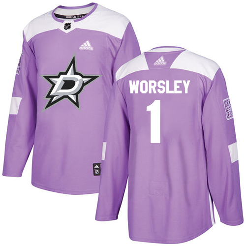 Adidas Dallas Stars #1 Gump Worsley Purple Authentic Fights Cancer Stitched Jersey Men's