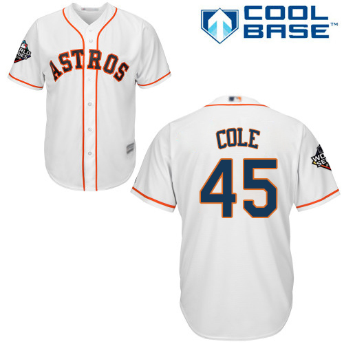 Houston Astros #45 Gerrit Cole White Cool Base 2019 World Series Bound Stitched Youth Jersey Youth
