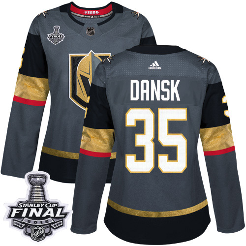 Adidas Golden Vegas Golden Knights #35 Oscar Dansk Grey Home Authentic 2018 Stanley Cup Final Women's Stitched Jersey Womens