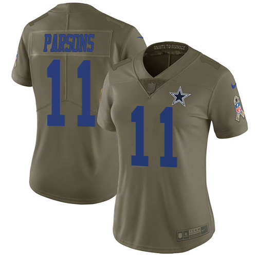 Cowboys #11 Micah Parsons Olive Women's Stitched Limited 2017 Salute To Service Jersey