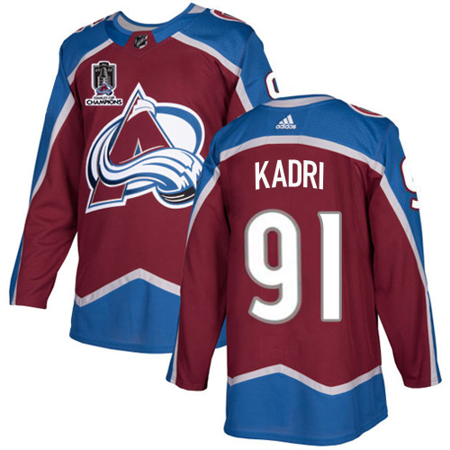 Adidas Colorado Avalanche #91 Nazem Kadri Burgundy 2022 Stanley Cup Champions Burgundy Home Authentic Stitched Jersey Men's