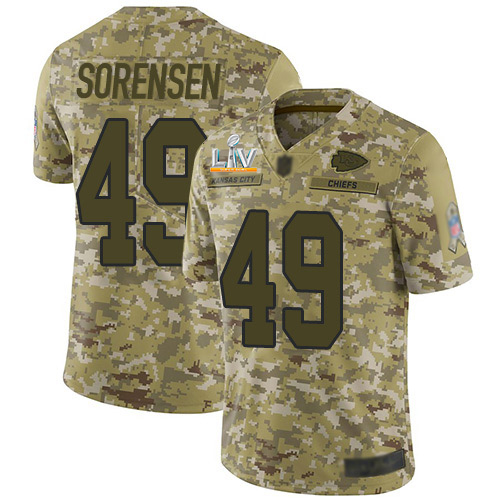 Kansas City Chiefs #49 Daniel Sorensen Camo Youth Super Bowl LV Bound Stitched Limited 2018 Salute To Service Jersey Youth