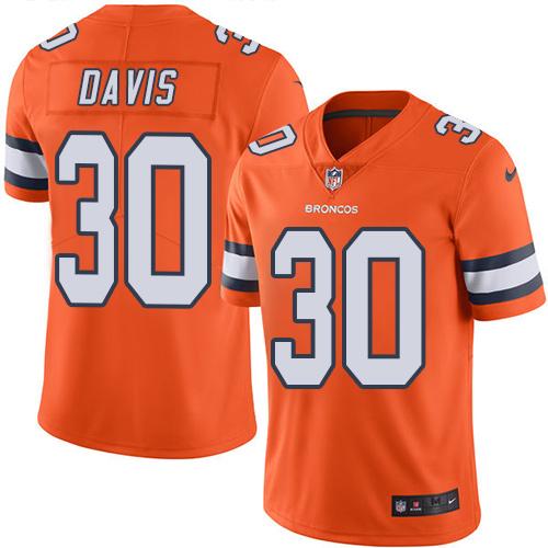 Denver Broncos #30 Terrell Davis Orange Youth Stitched Limited Rush Jersey Youth