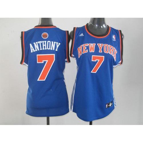 New York Knicks #7 Carmelo Anthony Blue Road Womens Stitched Jersey Womens