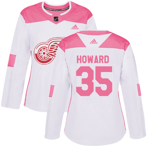 Adidas Detroit Red Wings #35 Jimmy Howard White/Pink Authentic Fashion Women's Stitched Jersey Womens