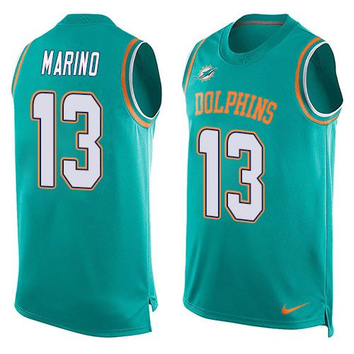 Dolphins #13 Dan Marino Aqua Green Team Color Men's Stitched Limited Tank Top Jersey
