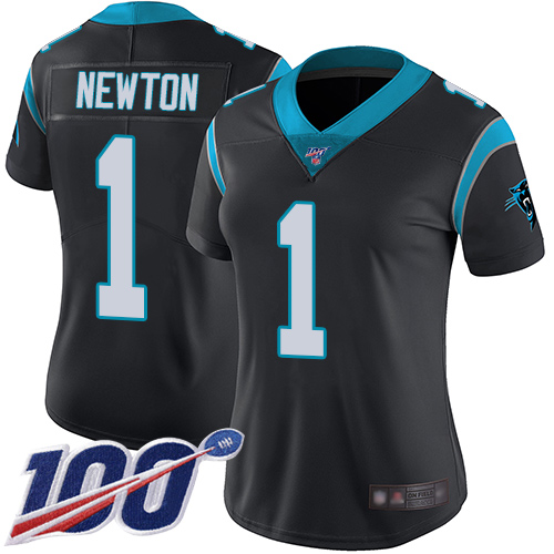 Carolina Panthers #1 Cam Newton Black Team Color Women's Stitched 100th Season Vapor Limited Jersey Womens