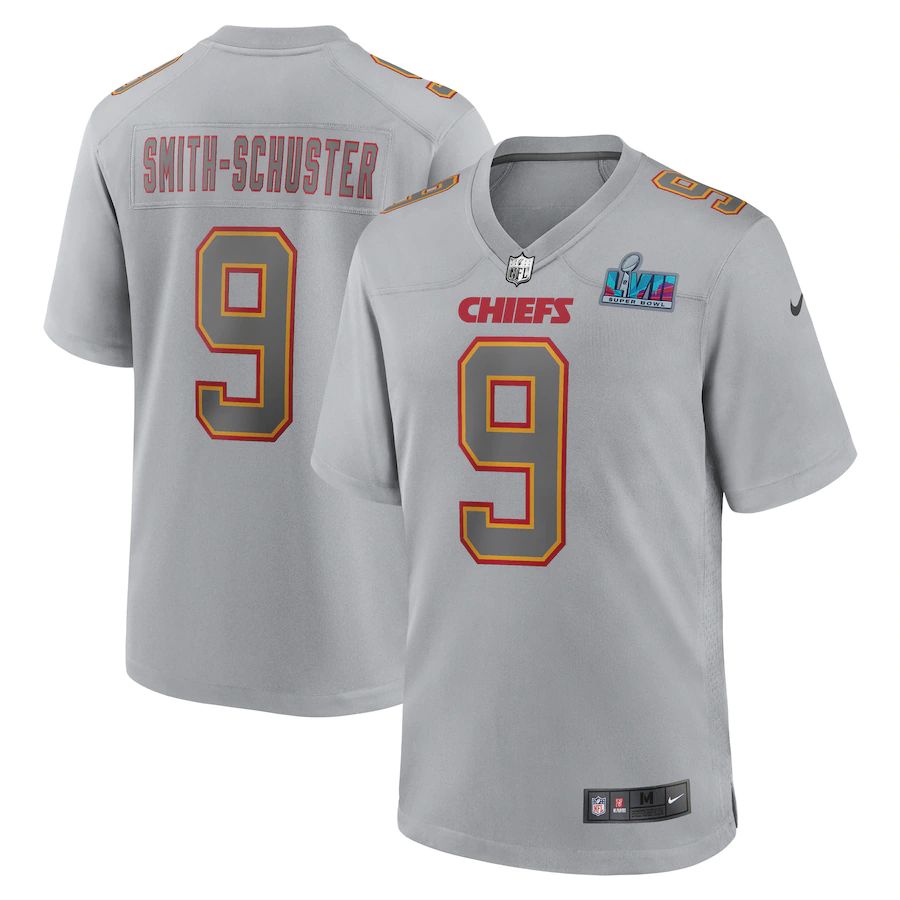 Chiefs #9 JuJu Smith-Schuster Men's Super Bowl LVII Patch Atmosphere Fashion Game Jersey - Gray
