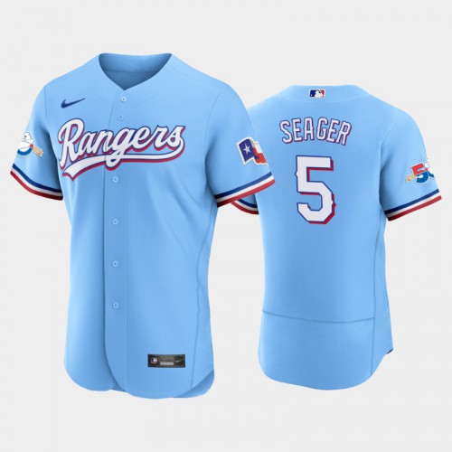 Texas Texas Rangers #5 Corey Seager Authentic 50th Anniversary Men's Alternate Jersey - Light Blue Men's