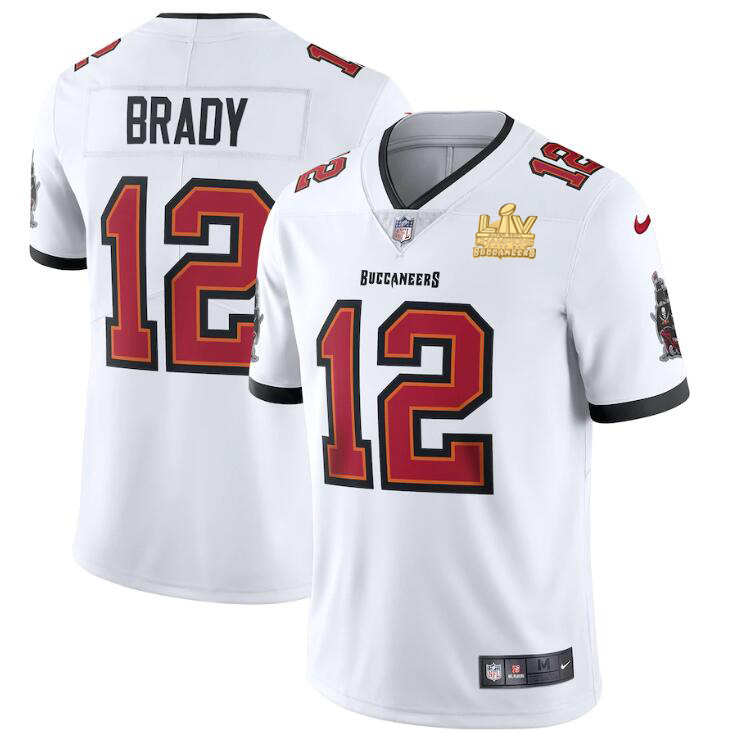 Tampa Bay Buccaneers #12 Tom Brady Men's Super Bowl LV Champions Patch White Vapor Limited Jersey