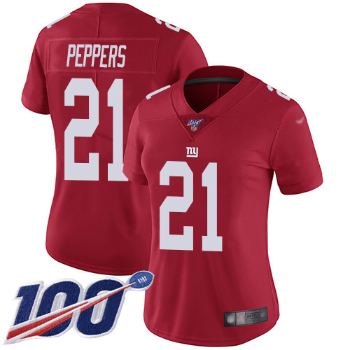 New York Giants #21 Jabrill Peppers Red Women's Stitched Limited Inverted Legend 100th Season Jersey Womens