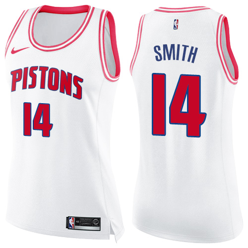 Detroit Pistons #14 Ish Smith White/Pink Womens Swingman Fashion Jersey Womens