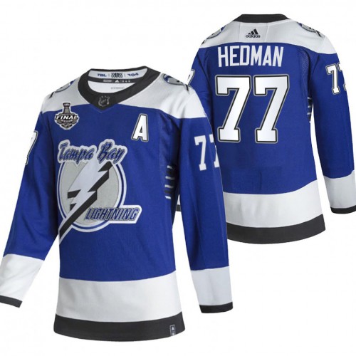 Adidas Tampa Bay Lightning #77 Victor Hedman Blue Road Authentic Youth 2021 Stanley Cup Final Patch Jersey Youth