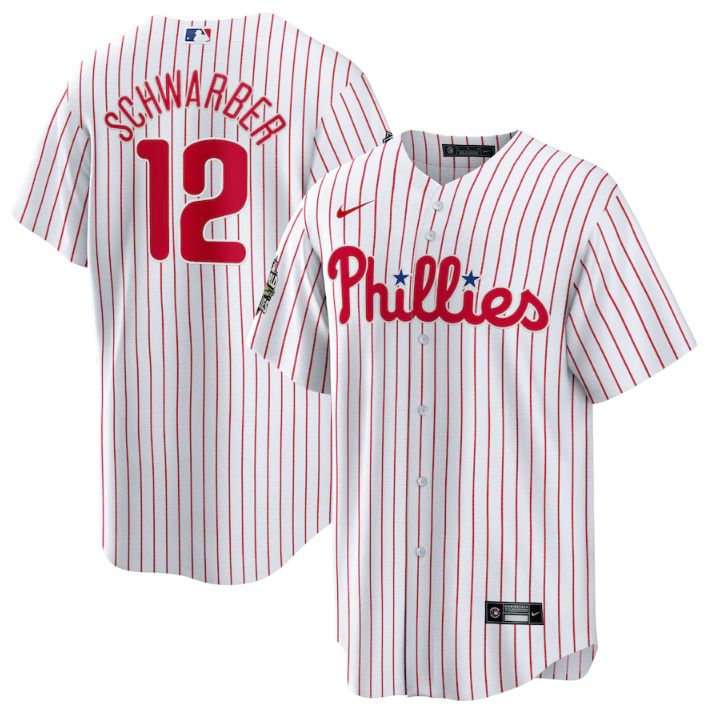 Philadelphia Phillies #12 Kyle Schwarber White 2022 World Series Cool Base Stitched Men's Jersey