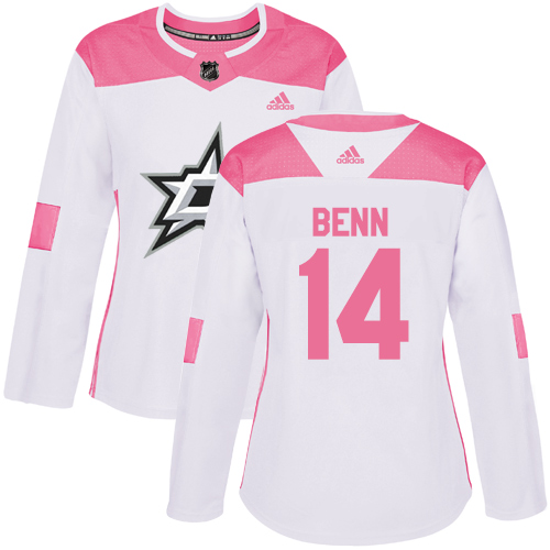 Adidas Dallas Stars #14 Jamie Benn White/Pink Authentic Fashion Women's Stitched Jersey Womens