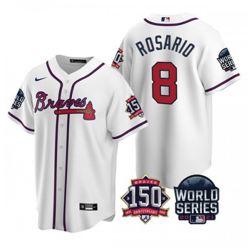Atlanta Atlanta Braves #8 Eddie Rosario Men's 150th Anniversary 2021 World Series Game Jersey - White Men's