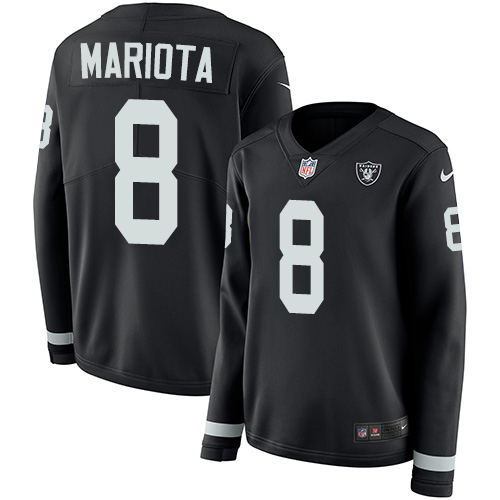 Las Vegas Raiders #8 Marcus Mariota Black Team Color Women's Stitched Limited Therma Long Sleeve Jersey Womens