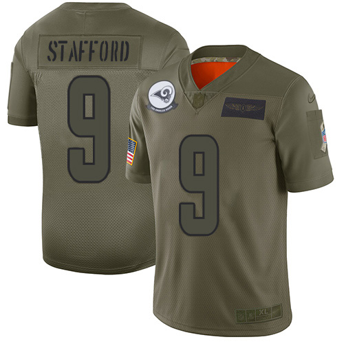 Los Angeles Rams #9 Matthew Stafford Men's 2019 Olive Camo Salute To Service Limited Jersey