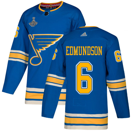Adidas St. Louis Blues #6 Joel Edmundson Blue Alternate Authentic 2019 Stanley Cup Champions Stitched Jersey Men's