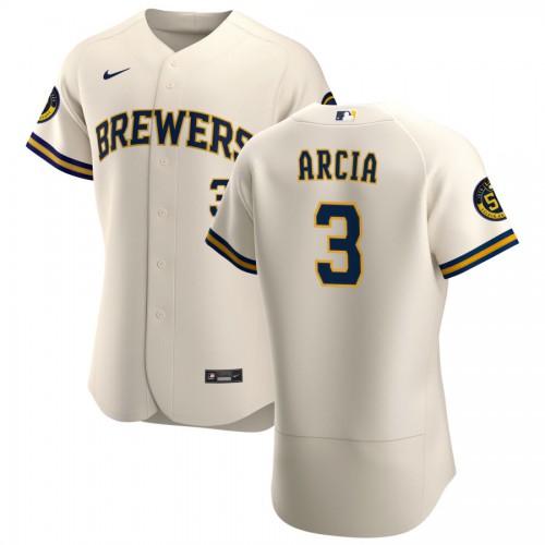 Milwaukee Milwaukee Brewers #3 Orlando Arcia Men's Cream Home 2020 Authentic Player Jersey Men's