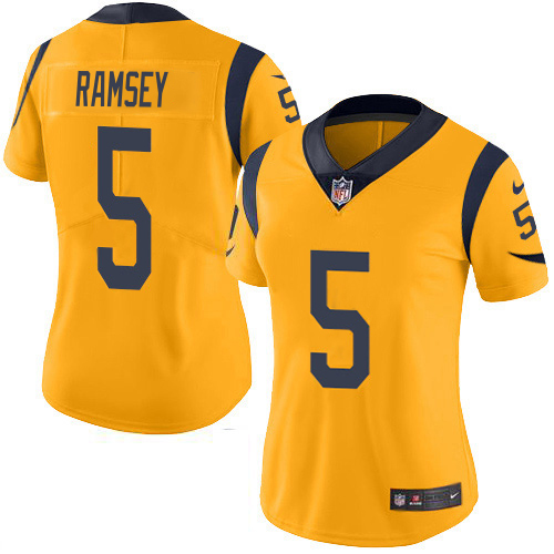 Rams #5 Jalen Ramsey Gold Women's Stitched Limited Rush Jersey